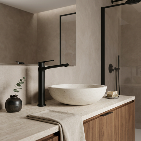 Bamboo Tall Black Single Hole Bathroom Faucet 