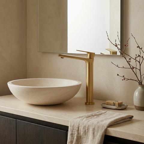 Bamboo Tall Brushed Gold Single Hole Bathroom Faucet