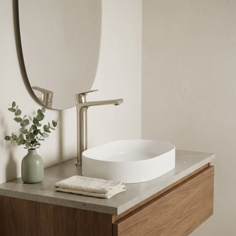 Bamboo Tall Brushed Nickel Single Hole Bathroom Faucet 