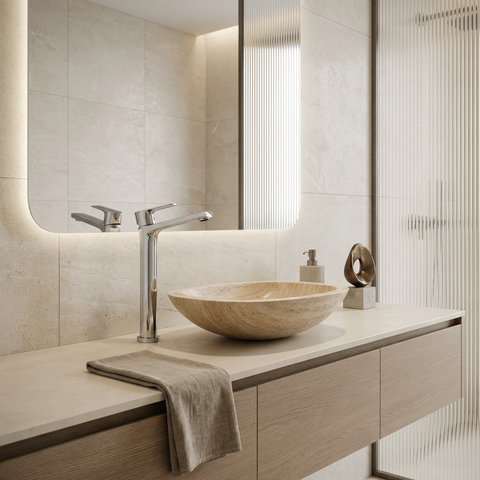 Bamboo Tall Polished Chrome Single Hole Bathroom Faucet 