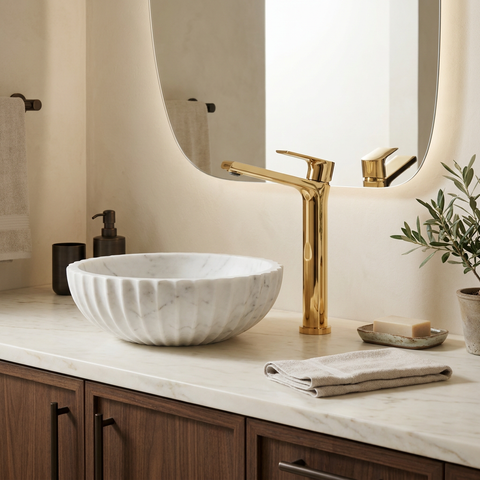 Bamboo Tall Polished Gold Single Hole Bathroom Faucet
