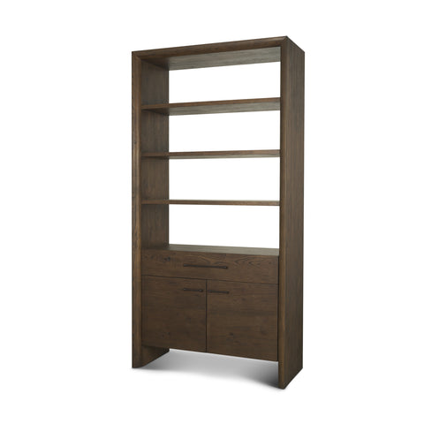 Belford Dark Brown Solid Oak Shelving Unit-1