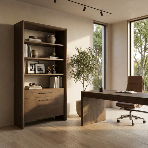 Belford Dark Brown Solid Oak Shelving Unit