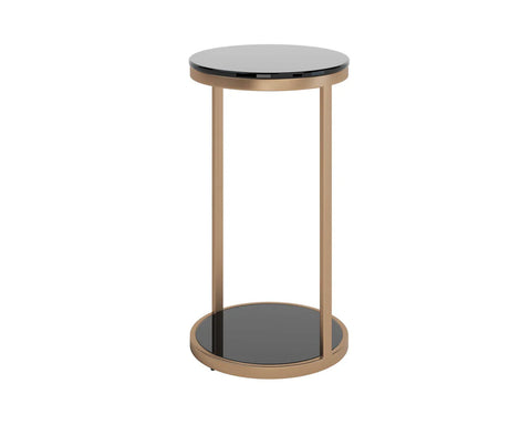 Benjamin Black Glass and Antique Brass End Table -1