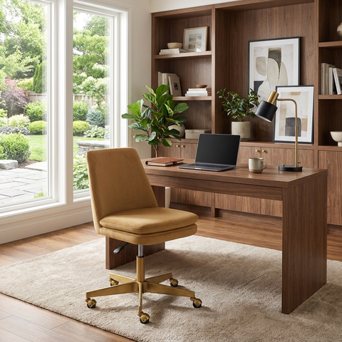 Berget Gold Sky Fabric Swivel Office Chair