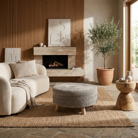 Bina Dark Grey Wool Stool 