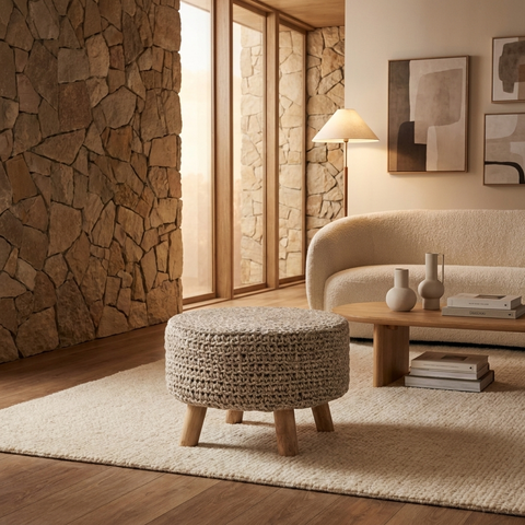 Bina Light Grey Wool Stool 