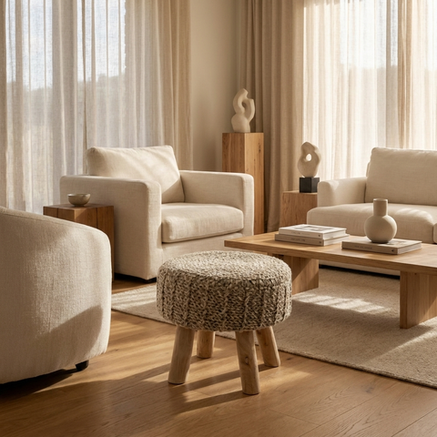 Bina Taupe Wool Accent Stool 