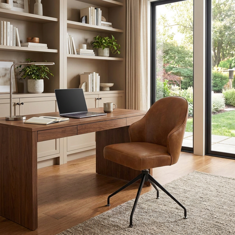 Bretta Tan Faux Leather Swivel Office Chair 