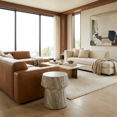 Brie Sand Marble-Look Concrete End Table