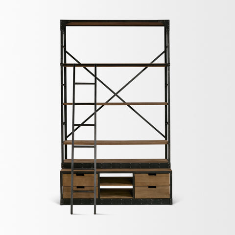 Brodie Gun Metal Solid Mango Wood Ladder Shelving Unit-1