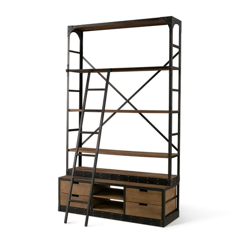 Brodie Gun Metal Solid Mango Wood Ladder Shelving Unit-2
