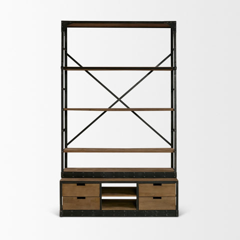 Brodie Gun Metal Solid Mango Wood Ladder Shelving Unit-3