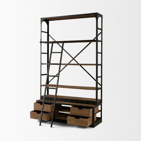 Brodie Gun Metal Solid Mango Wood Ladder Shelving Unit-4
