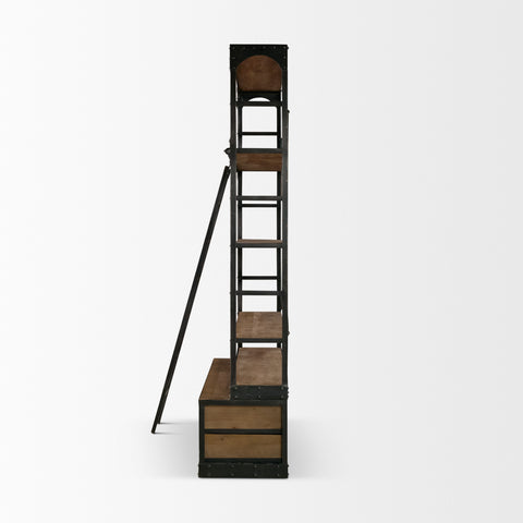Brodie Gun Metal Solid Mango Wood Ladder Shelving Unit-5
