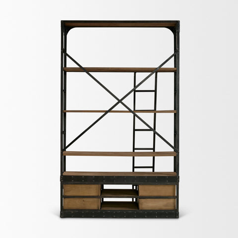 Brodie Gun Metal Solid Mango Wood Ladder Shelving Unit-6