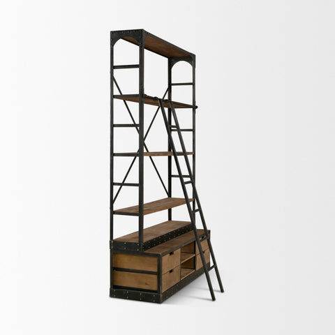 Brodie Gun Metal Solid Mango Wood Ladder Shelving Unit-7
