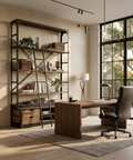 Brodie Gun Metal Solid Mango Wood Ladder Shelving Unit