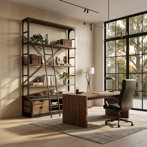 Brodie Gun Metal Solid Mango Wood Ladder Shelving Unit