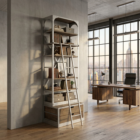Brodie III Solid Mango Wood Silver Ladder Shelving Unit
