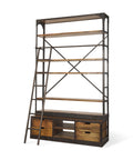 Brodie Medium Brown Solid Mango Wood Black Ladder Shelving Unit-1