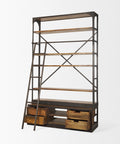Brodie Medium Brown Solid Mango Wood Black Ladder Shelving Unit-2