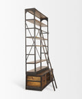 Brodie Medium Brown Solid Mango Wood Black Ladder Shelving Unit-3