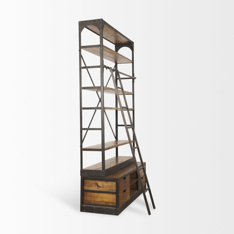 Brodie Medium Brown Solid Mango Wood Black Ladder Shelving Unit-3