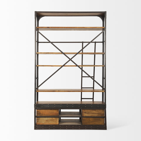 Brodie Medium Brown Solid Mango Wood Black Ladder Shelving Unit-4