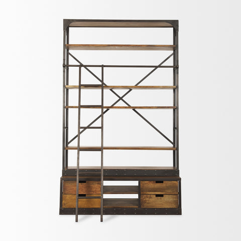 Brodie Medium Brown Solid Mango Wood Black Ladder Shelving Unit-6