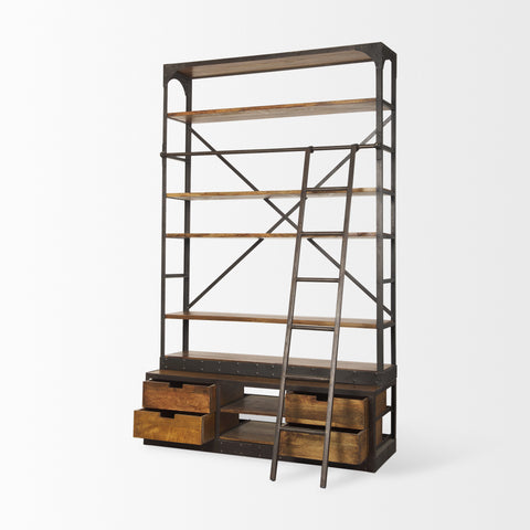 Brodie Medium Brown Solid Mango Wood Black Ladder Shelving Unit-7