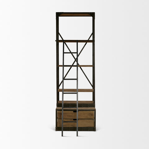 Brodie VII Solid Mango Wood Gun-Metal Ladder Shelving Unit-2