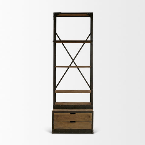 Brodie VII Solid Mango Wood Gun-Metal Ladder Shelving Unit-3