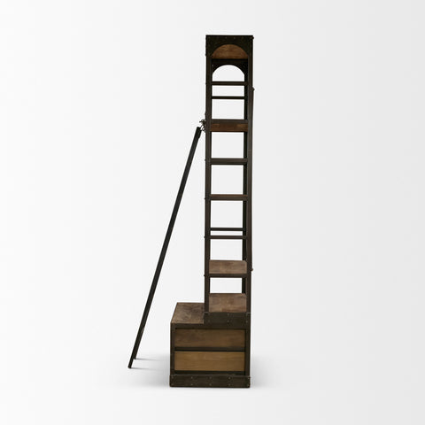 Brodie VII Solid Mango Wood Gun-Metal Ladder Shelving Unit-4