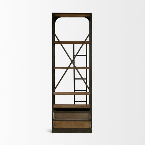 Brodie VII Solid Mango Wood Gun-Metal Ladder Shelving Unit-5