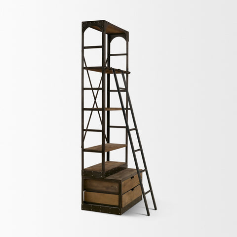Brodie VII Solid Mango Wood Gun-Metal Ladder Shelving Unit-6