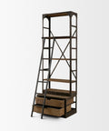 Brodie VII Solid Mango Wood Gun-Metal Ladder Shelving Unit-7