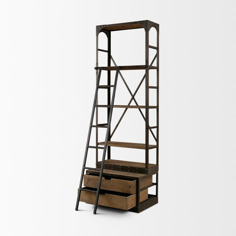 Brodie VII Solid Mango Wood Gun-Metal Ladder Shelving Unit-7