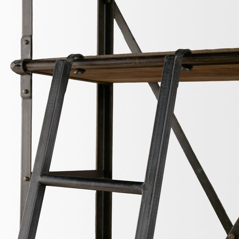 Brodie VII Solid Mango Wood Gun-Metal Ladder Shelving Unit-8