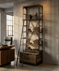 Brodie VII Solid Mango Wood Gun-Metal Ladder Shelving Unit