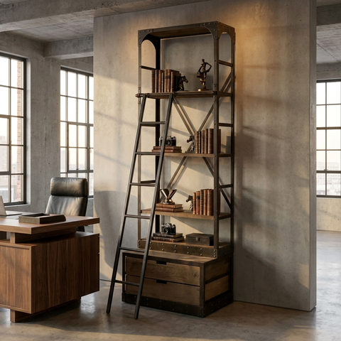 Brodie VII Solid Mango Wood Gun-Metal Ladder Shelving Unit