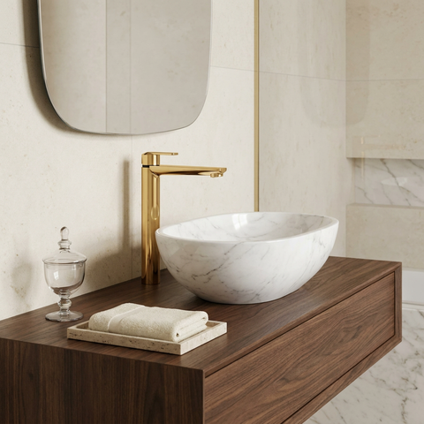 C67 Tall Polished Gold Single Hole Bathroom Faucet 