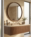 Cabiria Walnut Wood Round Wall Mirror 