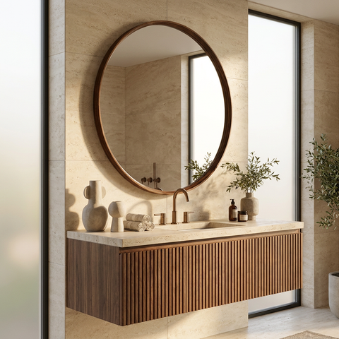 Cabiria Walnut Wood Round Wall Mirror 