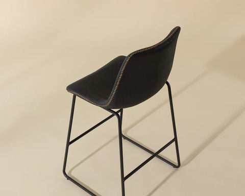 Cal Antique Black Modern Faux Leather Counter Stool -2