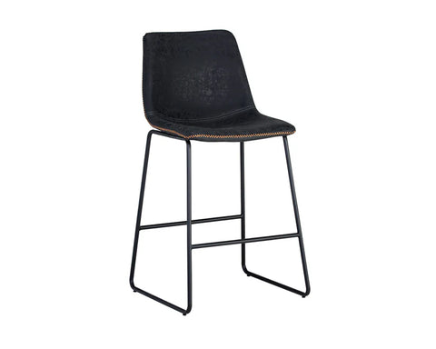 Cal Antique Black Modern Faux Leather Counter Stool -5