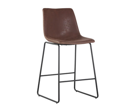 Cal Antique Brown Modern Faux Leather Counter Stool-1