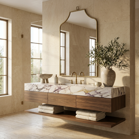 Calliope Antique Brushed Brass Modern Wall Mirror
