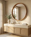 Canna Natural Wood Round Wall Mirror-1