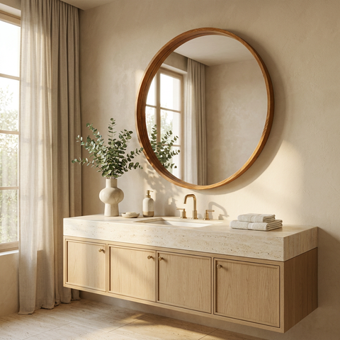 Canna Natural Wood Round Wall Mirror-1
